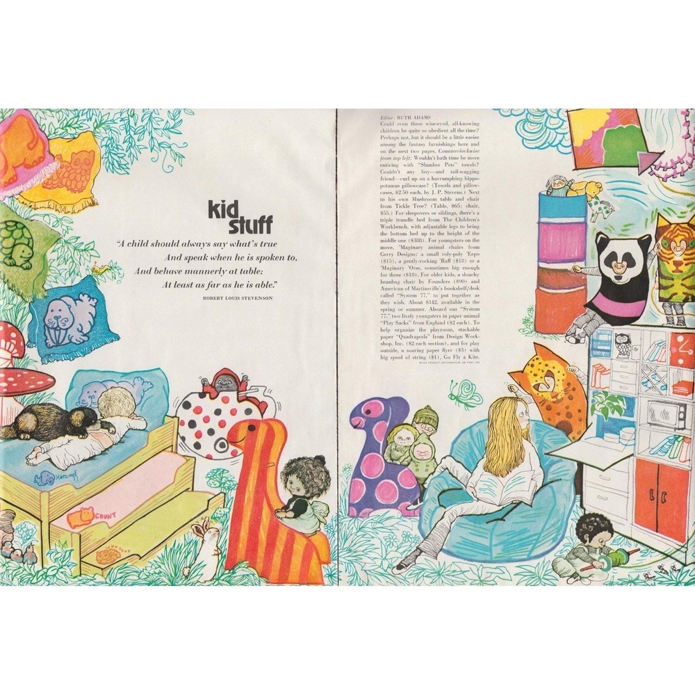 Kid Stuff Childrens Room Decor Illustration‎ Magazine Art Print Vintage 1970